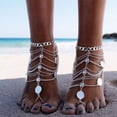 thumbnail image 3 of Bohemian Layered Coin Anklet with Toe Ring Beach Barefoot Sandals Jewelry Summer Ankle Bracelet for Women, 3 of 5