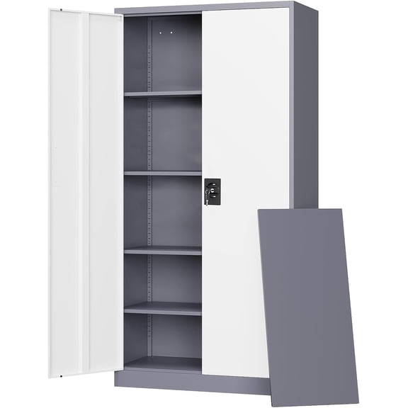 Metal Garage Storage Cabinets with Lock Door and Adjustable Shelves, Steel Tool Cabinets for Home,Office,Warehouse Organisieren (Gery White, 72" H)