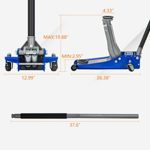 LuckyNote 3 Ton Heavy Duty Floor Jack, Dual Piston Quick Lift Hydraulic Jack with 6600 LBS Capacity for Cars Trucks SUVs, Blue-Silver
