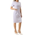 thumbnail image 2 of INSPIRE CHIC Women's Tweed Sheath Dress with Belted Short Sleeve Work 2026 Pencil Dress L Pink Purple, 2 of 5