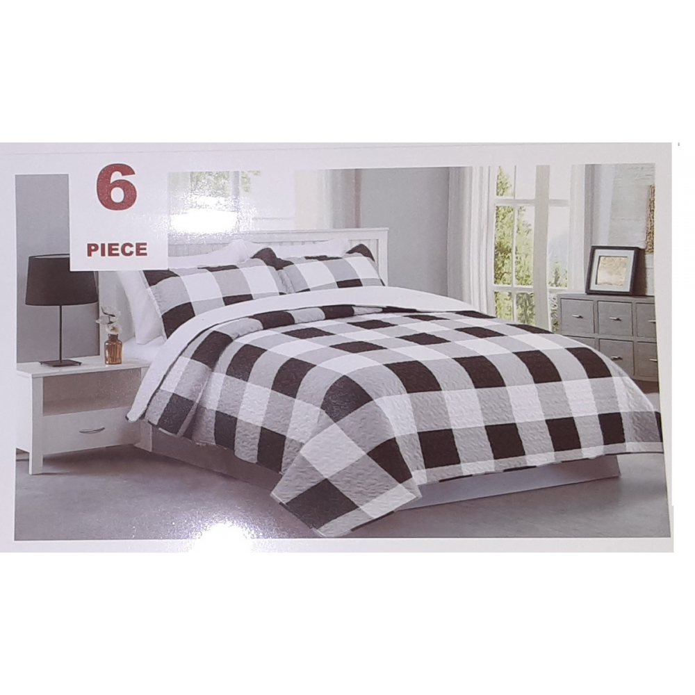 Buffalo Plaid Quilted Bedspread Set 6Piece Quilt Set Queen King Size