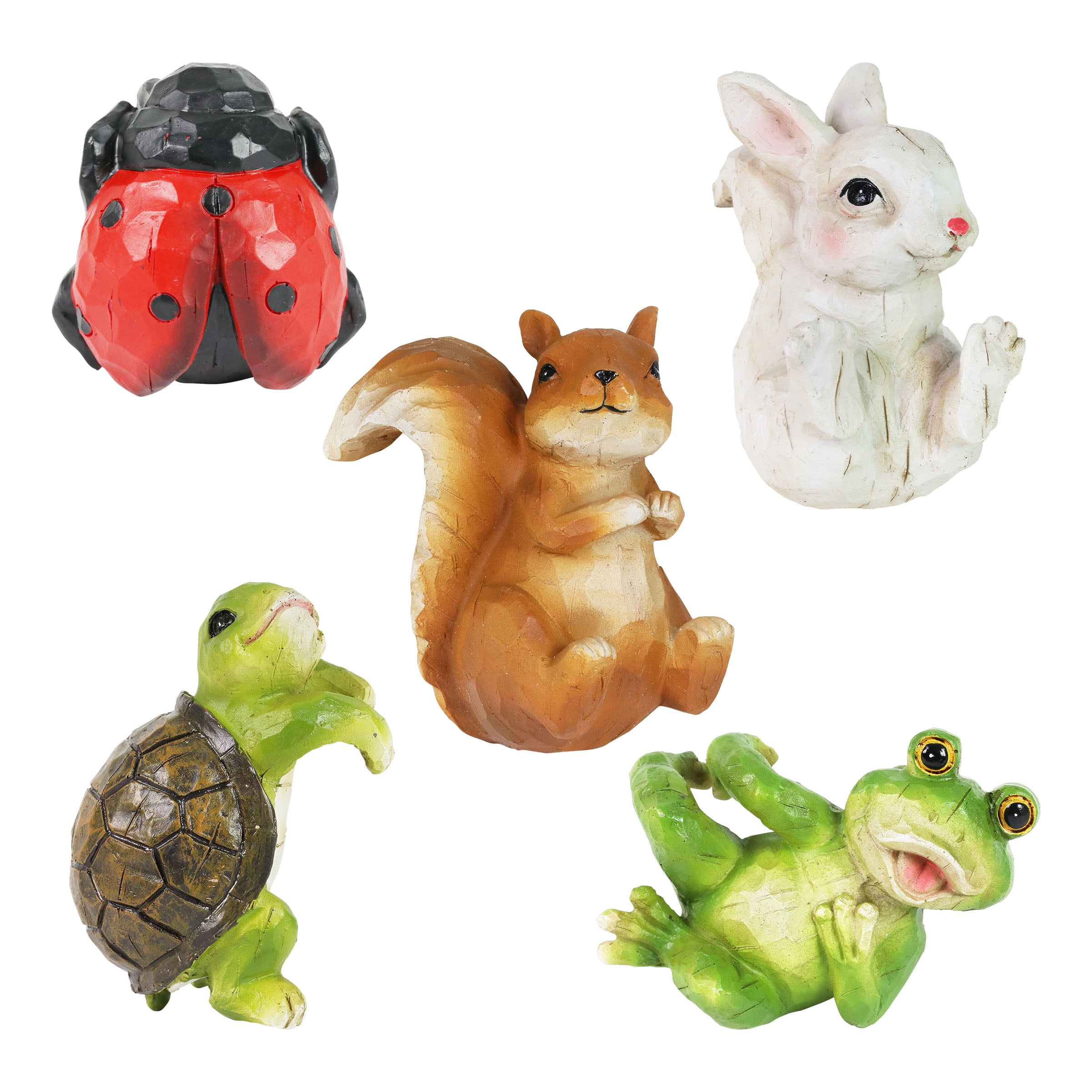 Exhart Set of 5 Animal Pot Hangers, 4 inch, Resin, Multicolor (Yard