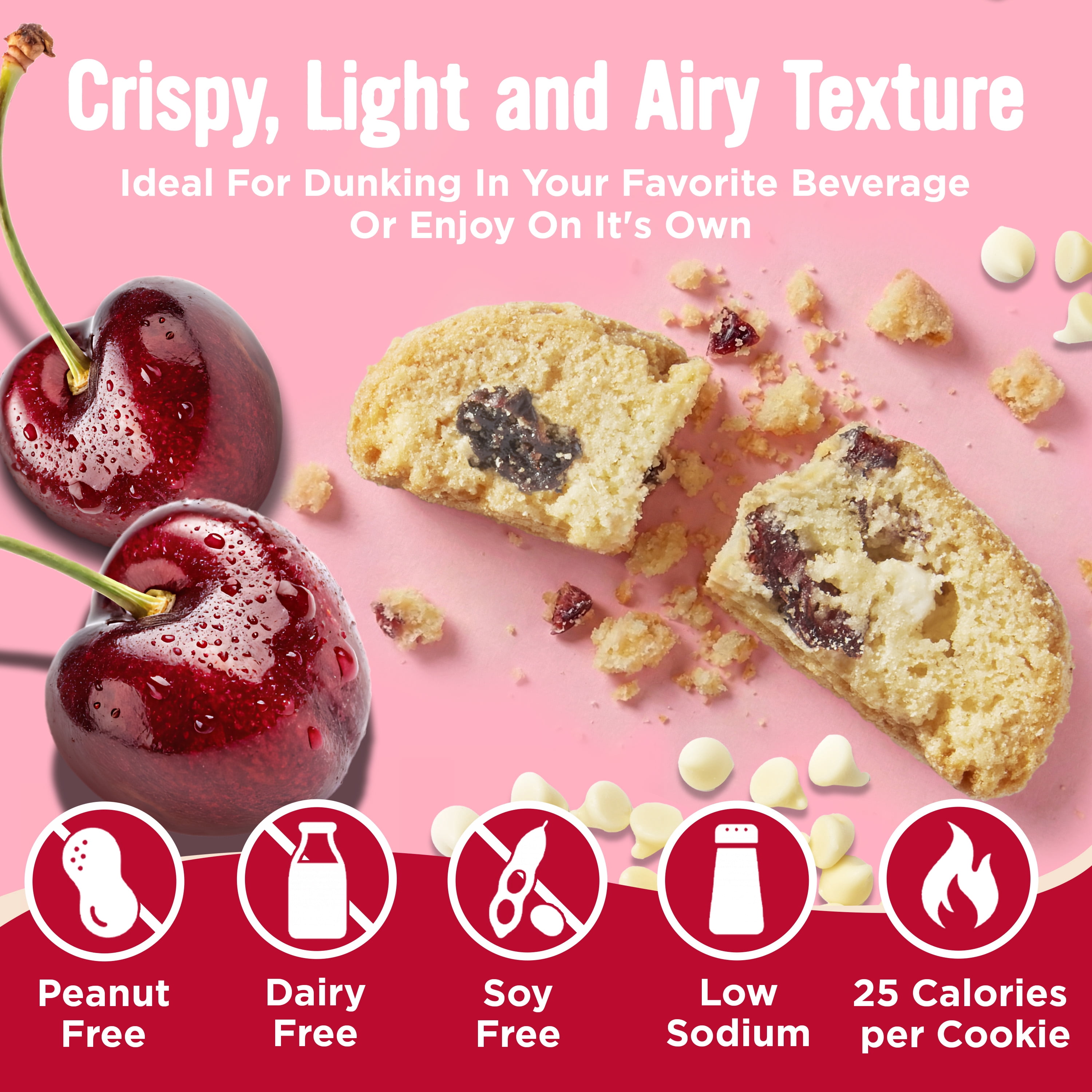 Cooper Street Twice Baked Biscotti Cookies - Cherry White Chip Biscotti - Dairy & Peanut Free, Kosher Coffee Cookies - 1.25oz - 24 Pack
