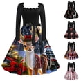 thumbnail image 3 of Vestido de Navidad Vintage de manga larga para mujer, cuello en V, estampado Floral, elegante, fiesta de Navidad, graduación, ropa de invierno, vestido Rockabilly, 3 of 5