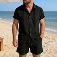 thumbnail image 4 of Men's 2 Piece Outfits Cuban Guayabera Button Down Shirts and Shorts Causal Summer Beach Vacation Sets for Men, 4 of 9