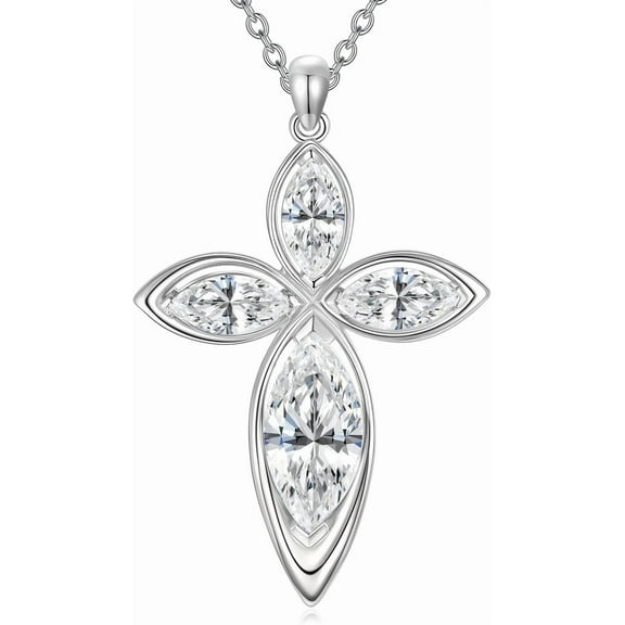 THOYAS Cross Necklace for Women Sterling Silver Marquise Cut Simulated Diamond Cross Necklace Cubic Zirconia Cross Pendant with 18 Inch Sterling Silver Chain