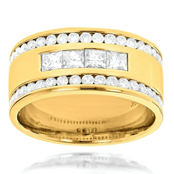 Unique 14K Natural Diamond Mens Ring Comfort Fit Band For Him (Yellow Gold Size 12)