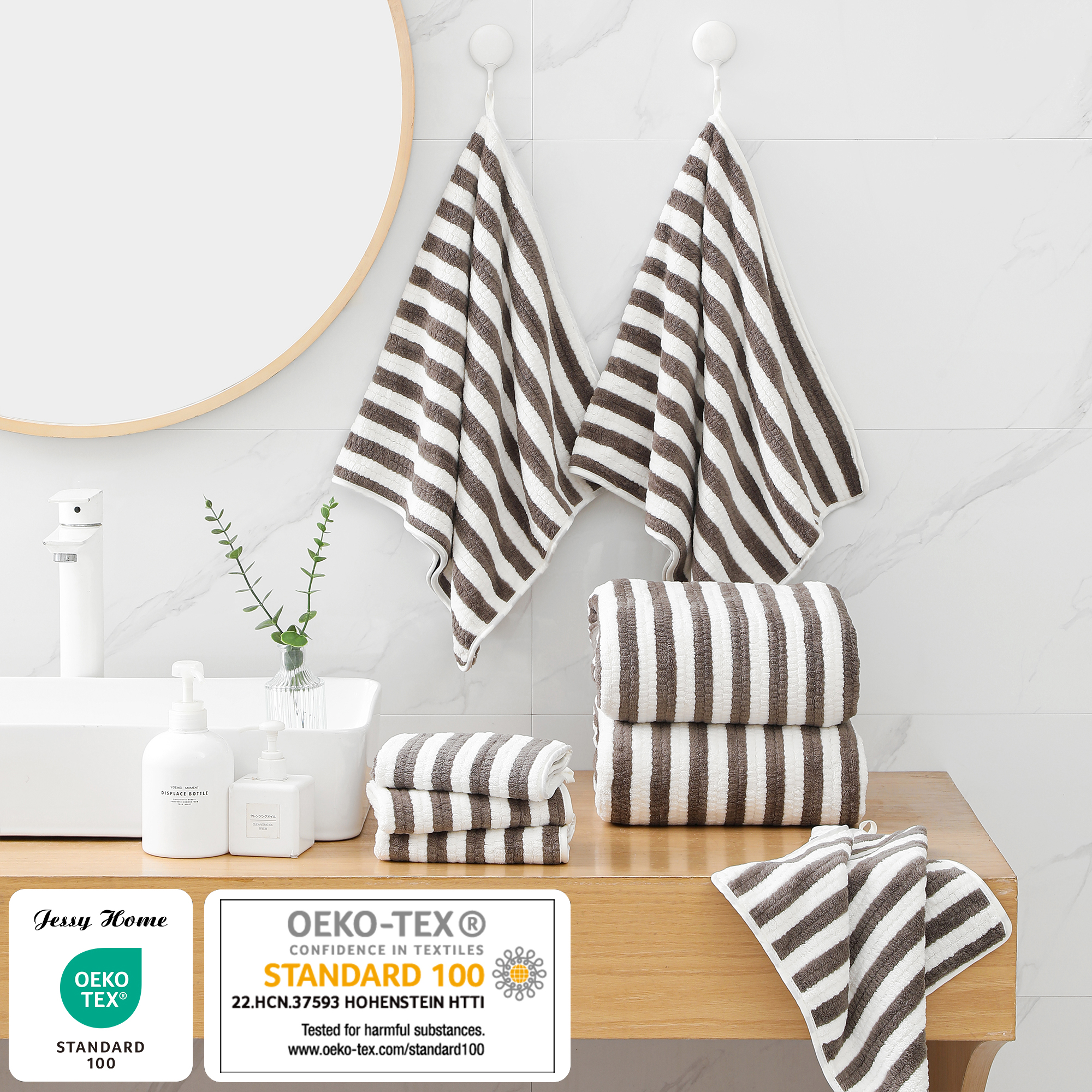 Jessy Home 6 Piece Dark Brown Bath Towel Set for Bathroom-2 Bath Towels,2 Hand Towels,2 Washcloths Soft and Plush Highly Absorbent Towel for Hotel & Spa