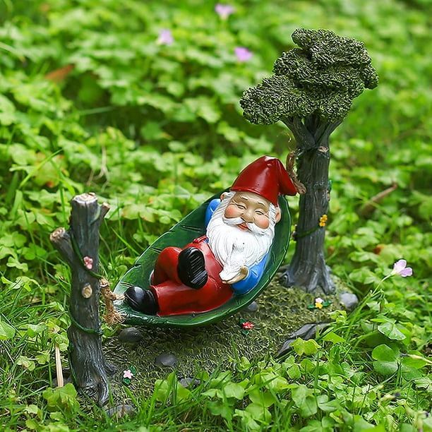 Statue de nain de hamac, figurine amusante de nains de jardin endormis, nain  miniature avec ornements d'arbre, accessoires de jardin féerique pour  décoration de jardin à la maison 