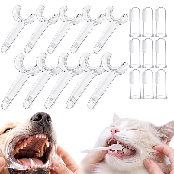 Dog Dental Mouth Opener, T-Shaped Cheek and Lip Retractor Pet Mouth Opener Retractor for Dogs & Cats, Clear Reusable Tooth Brushing Helper 10 Pcs M 10 Pcs Toothbrush