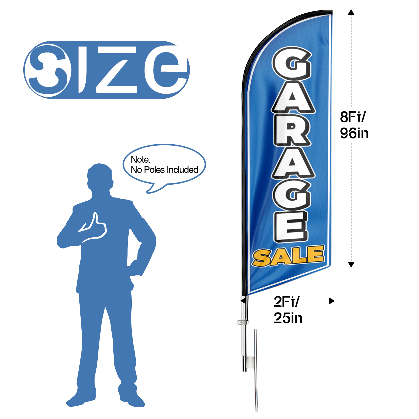 Garage Sale Swooper Flag, 8FT Garage Sale Advertising Feather Flag, Garage Sale Banner ,Signs for Businesses and Storefronts(Flag Only) BLUE