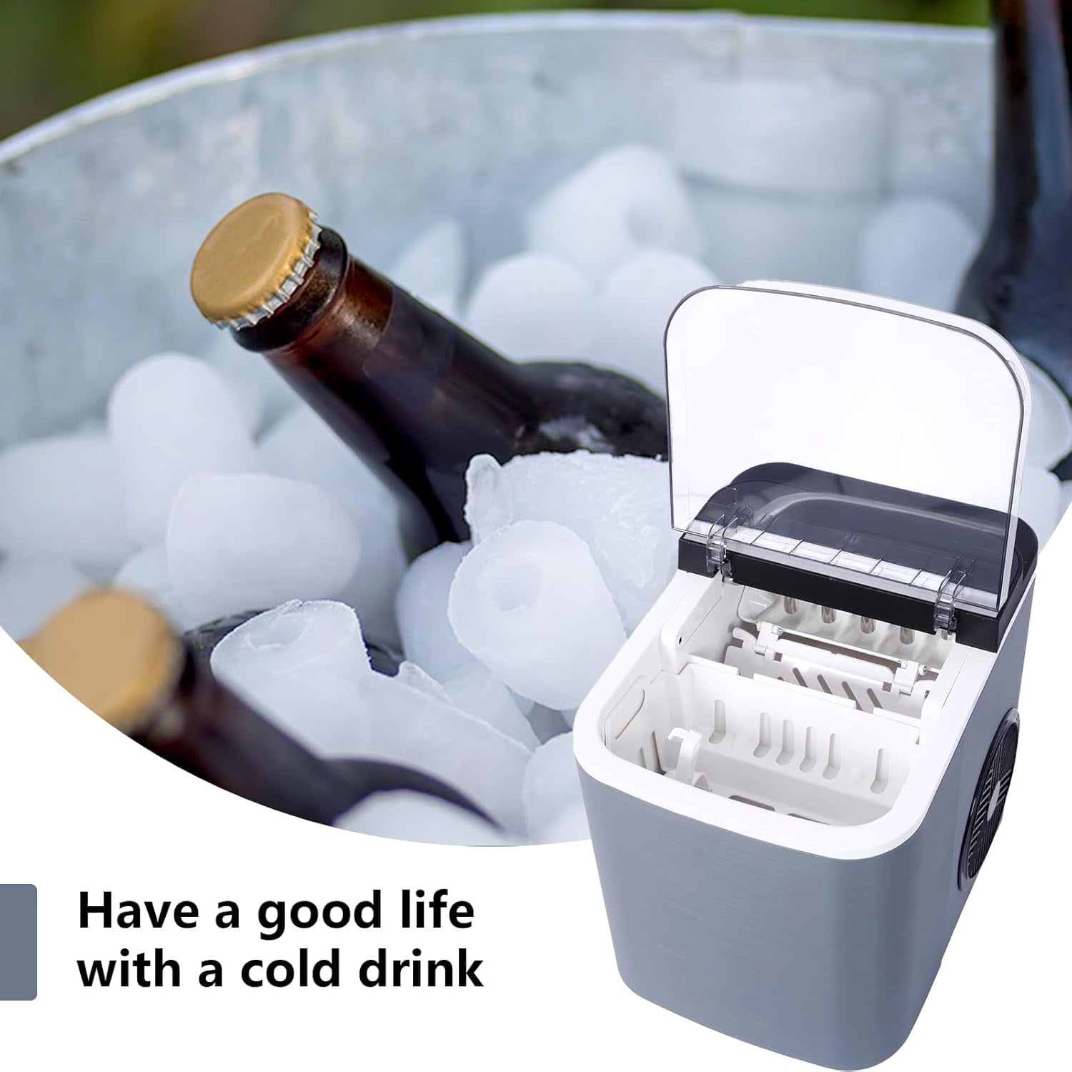 Countertop Ice Maker with Self-Cleaning, 9 Cubes in 6 Mins & 26 lbs per Day, Portable Ice Machine with Basket & Scoop, ETL/FDA Certified for Home, Kitchen, Office, Bar