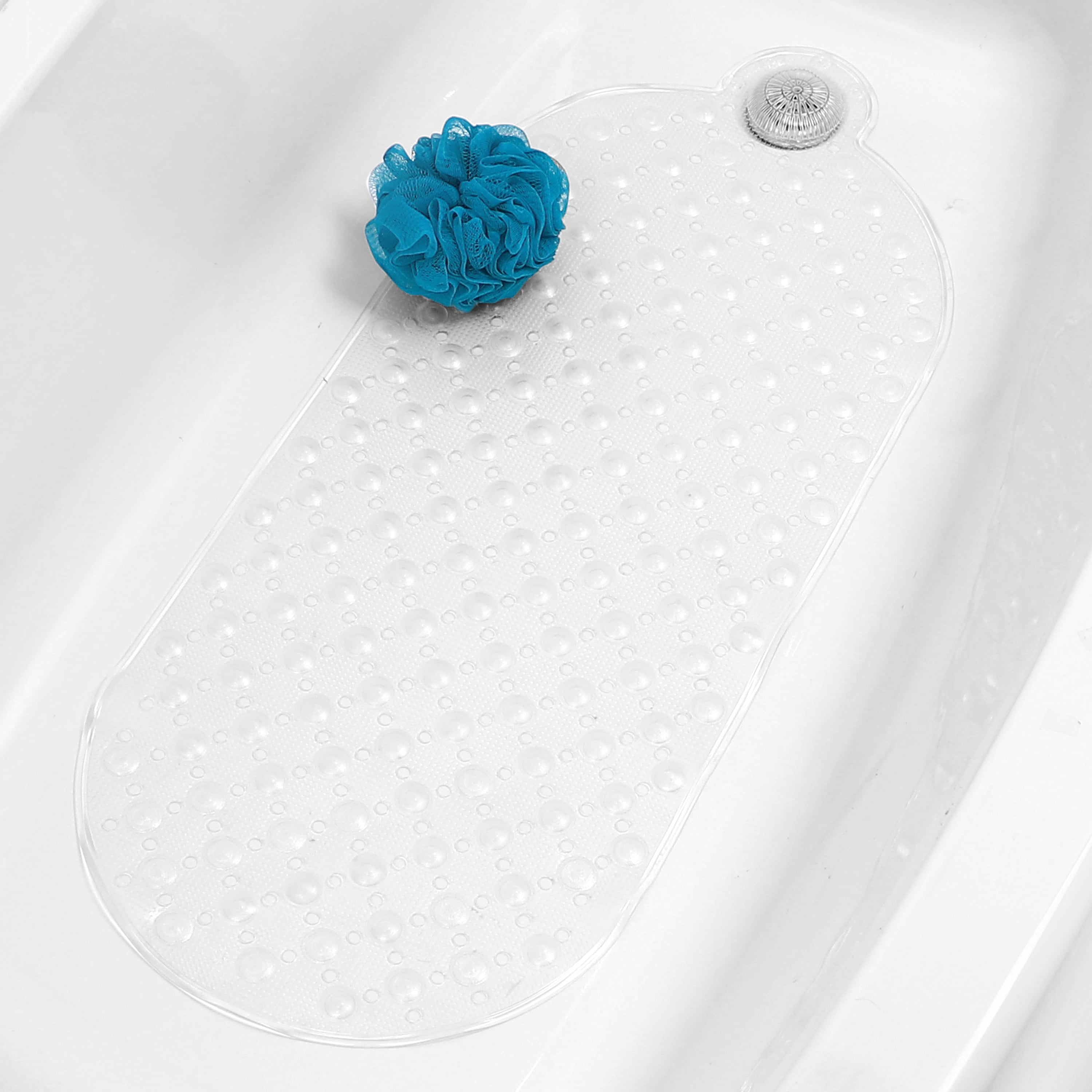 Mainstays Clear Hair Catcher Bath Tub Mat, 15"x37"