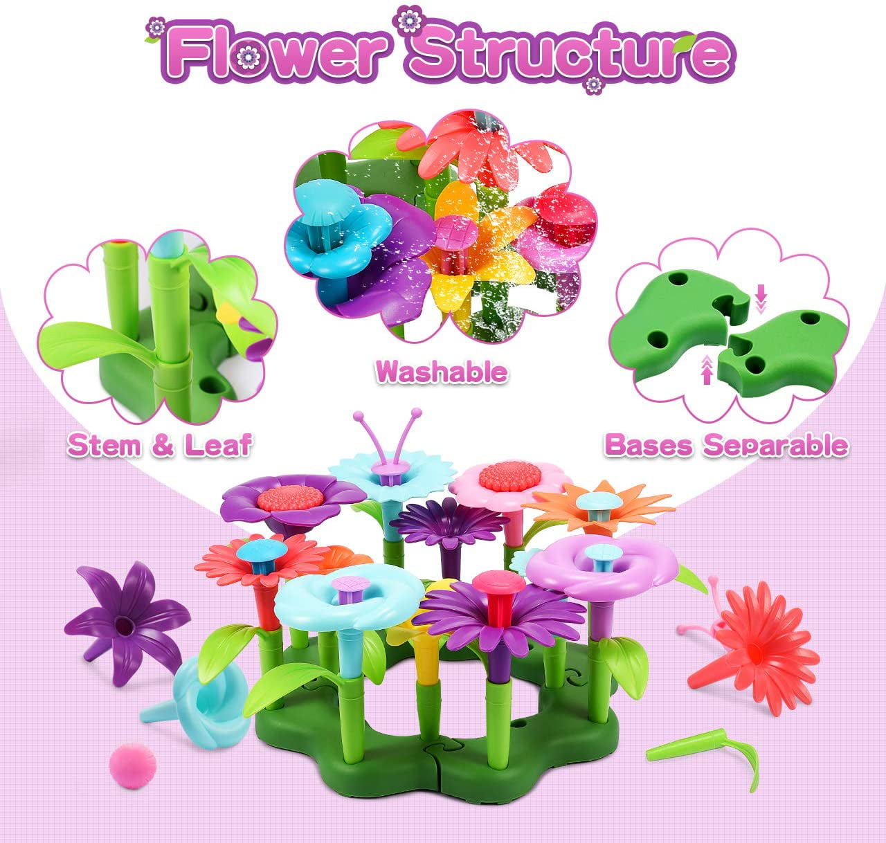 Byserten Flower Garden Building Toy for Girls Garden Craft Set Stem Toy Gardening Pretend Play Activity Playset Children Birthday Gifts for 3 4 5 6 Year Old 