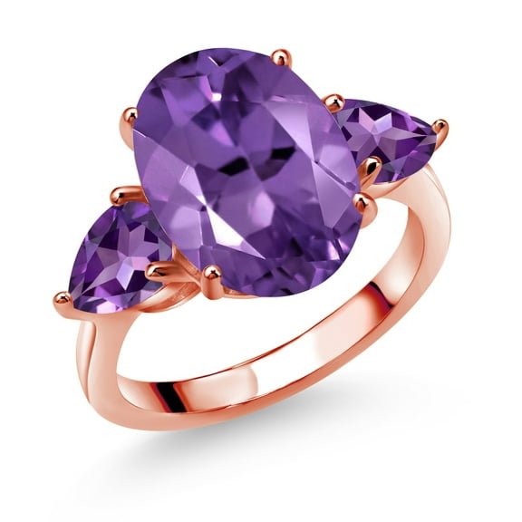 Gem Stone King 18K Rose Gold Plated Silver Purple Amethyst Ring for Women (8.28 Cttw, 14X10MM Oval and 7X5MM Pear Shape, Gemstone February Birthstone, Size 5)