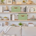 thumbnail image 4 of Fabric Storage Bins with Lids, Decorative Storage Boxes with PU Handles, Keepsake Memory box, Shelf Baskets for Closet, Sage Green, Large, 2-Pack, 4 of 7