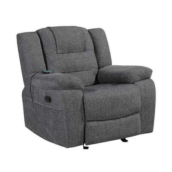 New Classic Furniture Redondo Chenille Glider Recliner in Dark Gray