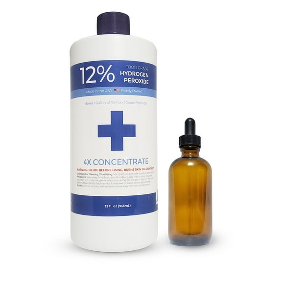 12% Food Grade Hydrogen Peroxide 32 oz with Dropper Bottle - PureChemPros