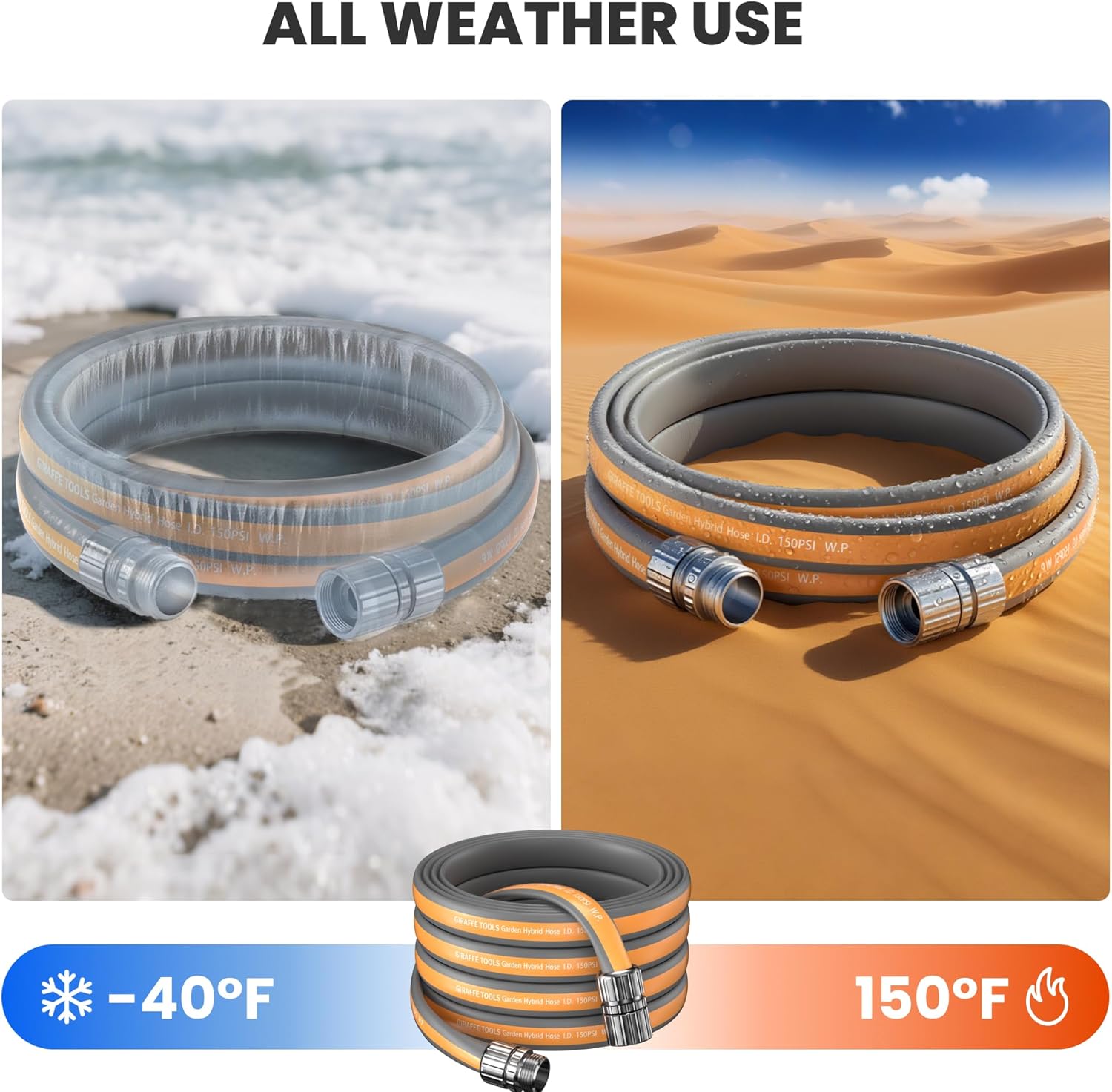 Garden Hose 50FT, 5/8" Lightweight Lay Flat Water Hose