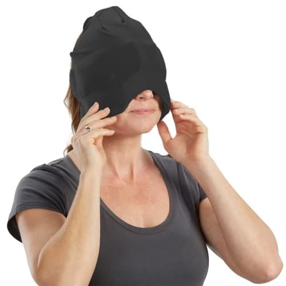 Aculief Headache and Migraine Relief Hat - Cold Packs, Relaxation – Black