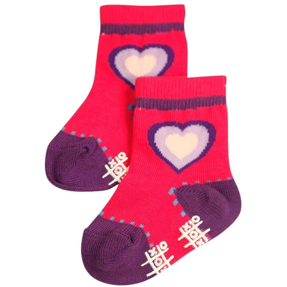 Tic Tac Toe - Little Girls' Striped Ankle Sock 31843-X-Small (pink purple heart)