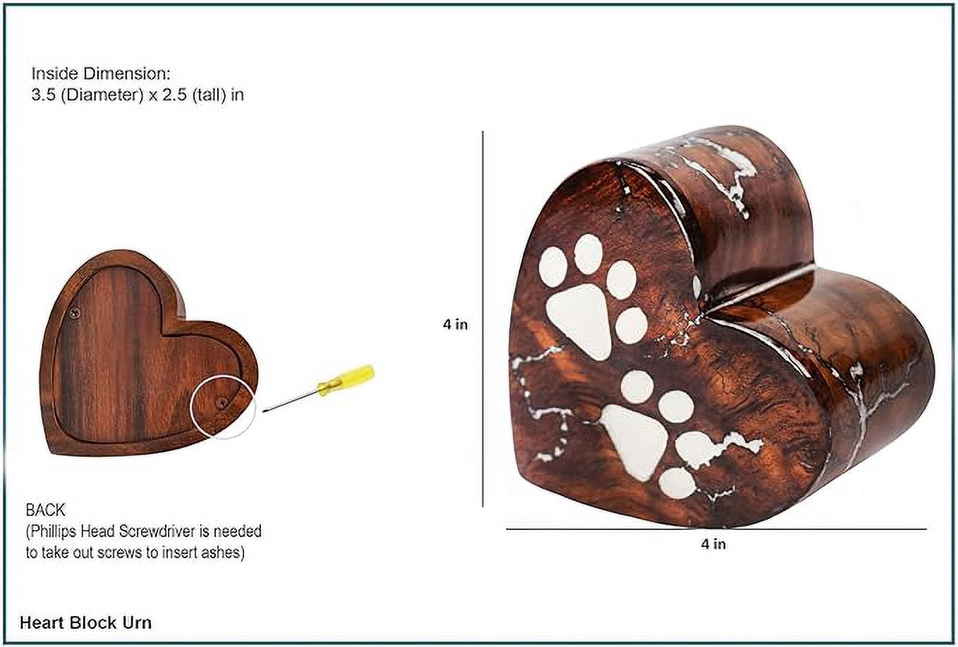 CRAFT INDIA Wooden Heart Shaped Cremation Urn for Pet Ashes, Handmade Mini Memorial Keepsake