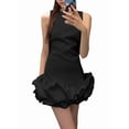 thumbnail image 2 of Women Ruffle Bubble for Mini Dress Sleeveless Ruched Hem Bodycon Dresses Tank Short Dress Black L, 2 of 8