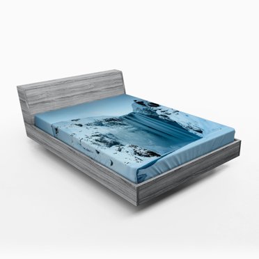Ambesonne Landscape Fitted Sheet, Mountains with Snow, Full Size, Petrol Blue