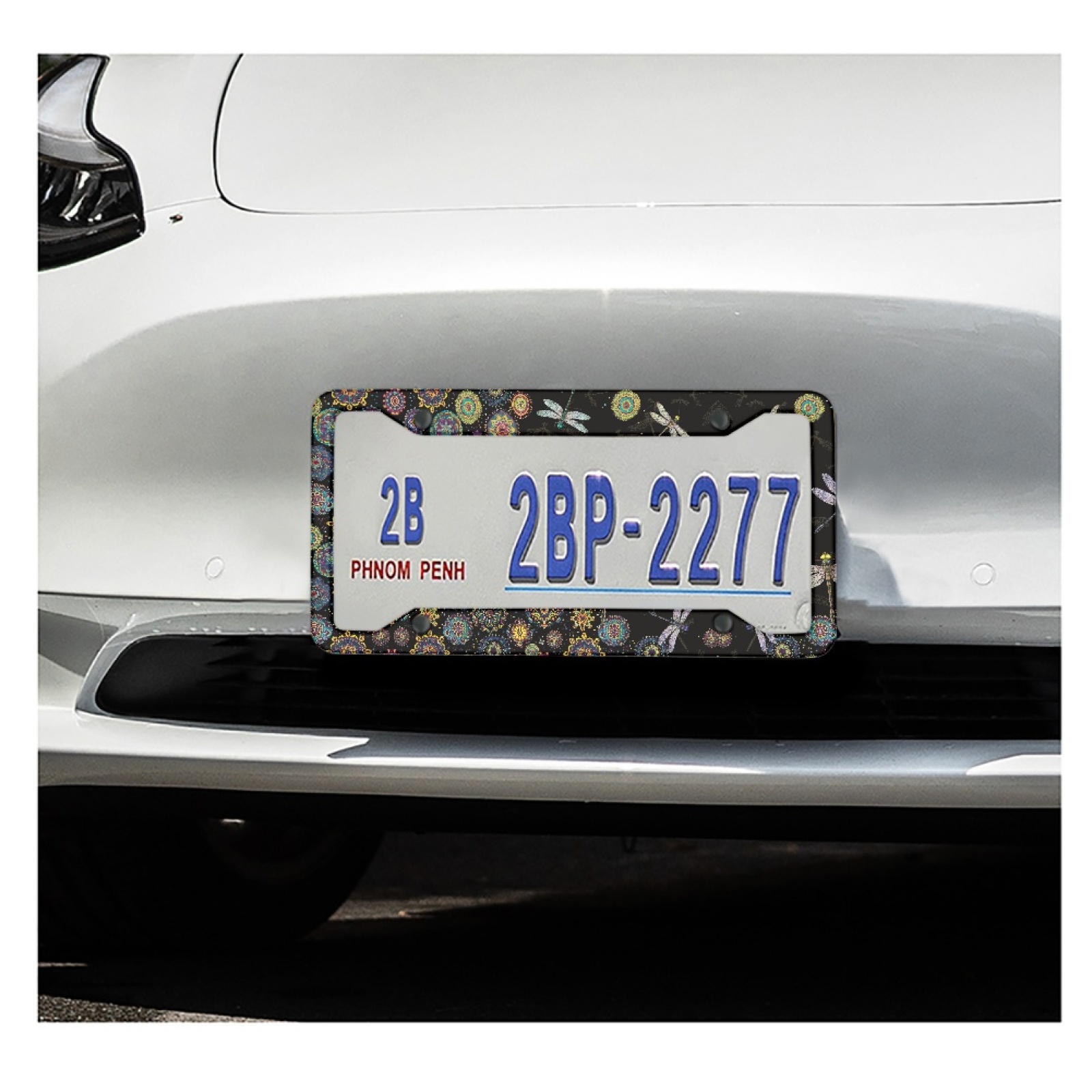 Renewold Bohemian Flower Dragonfly Car License Plates Frame Aluminum Vanity Tag Frame Accessories with Screws, License Plate Holder Set of 2