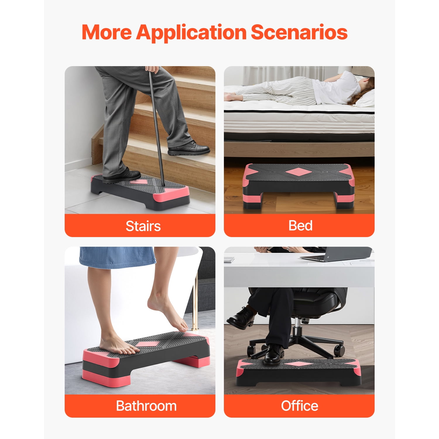 KFFKFF Aerobic Exercise Step Platform, 28-Inch Workout Stepper with Adjustable Height, Fitness Training Deck with 4 Risers, Non-Slip Surface for Home Gym Cardio and Strength, Red