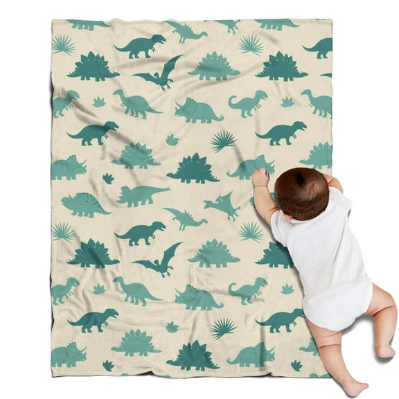 LightBeige Cartoon Dinosaurs Silhouettes Pattern Blanket,Comfortable Soft Flannel Throw Blanket,All Season,Warm Lightweight Blankets for Sofa Bed Couch Living Room Chair,30"x40"
