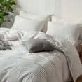 thumbnail image 2 of MooMee Striped Duvet Cover Set Twin 100% Washed Cotton Linen Like Textured Breathable 2-Piece (White& Dark Grey Wide Stripes), 2 of 6