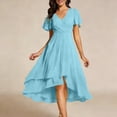 thumbnail image 2 of Uobin Women's Summer Chiffon Dress V Neck Ruched Short Sleeves Elegant Casual Party Dress for Outdoor Events And Daily Wear, 2 of 4