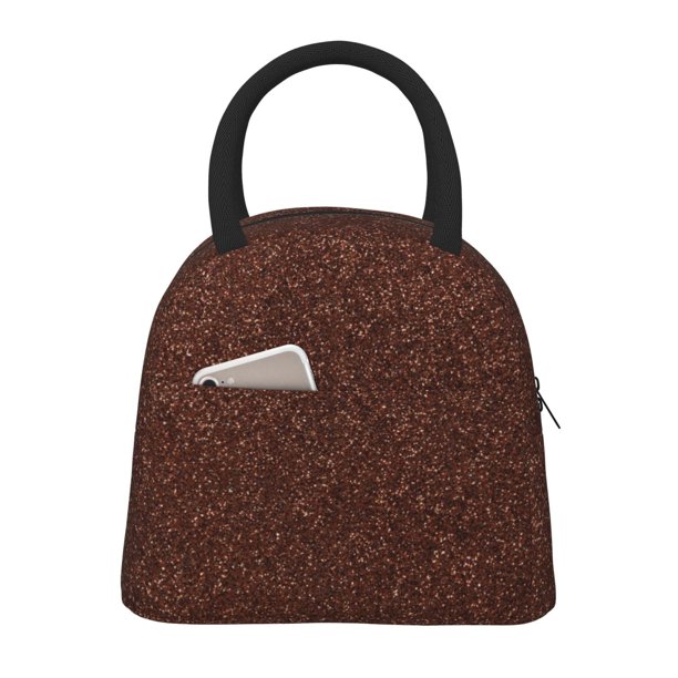 Balery Dark Brown Glitter Bolsa de Almuerzo para Mujeres, Caja de Almuerzo, Bolsa de Almuerzo Pequeña Impermeable, Tote de Almuerzo Reutilizable con Gran Capacidad