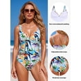 thumbnail image 2 of RELLECIGA Women's Twist Front One Piece Swimsuit for Lady Ruched Tummy Control One Piece Bathing Suits for Women Leaf Print Size L, 2 of 11