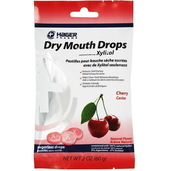 Hager Pharma Dry Mouth Drops with Xylitol, Cherry 2 oz (Pack of 2)