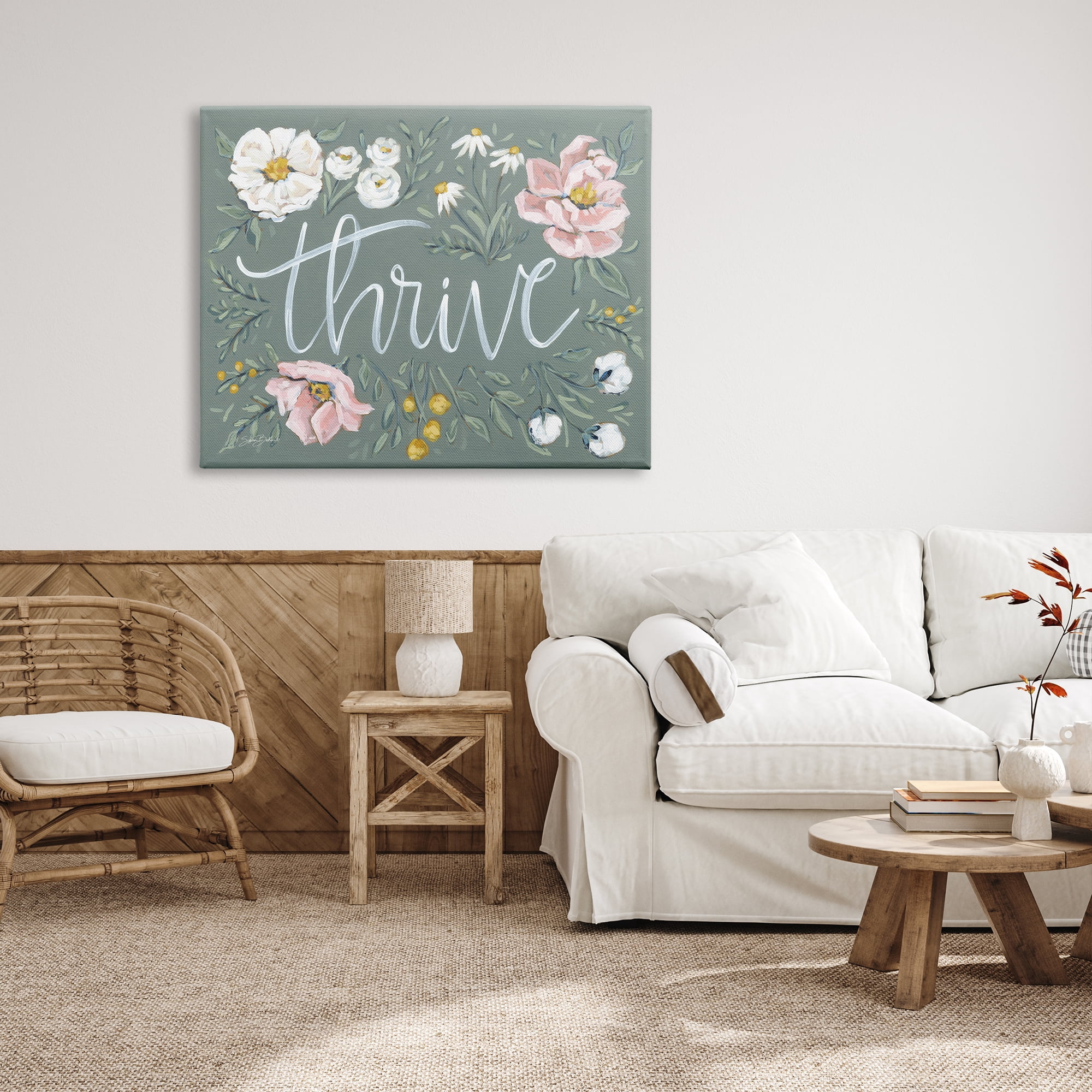 Stupell Industries Thrive Floral Border Botanical & Floral Painting Gallery Wrapped Canvas Print Wall Art, 48 x 36