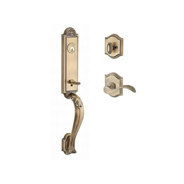 Baldwin SC.ELIXCUR.R.TAR.049 Single Cylinder Elizabeth Handleset Right Hand Curve Lever & Traditional Arch Rose, Matte Brass & Black