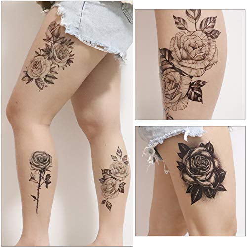4 Sheets Sexy Rose Tattoo Sleeve Rose Temporary Tattoos Black Flower Tattoo Stickers For Women Men Party Masquerade Walmart Com