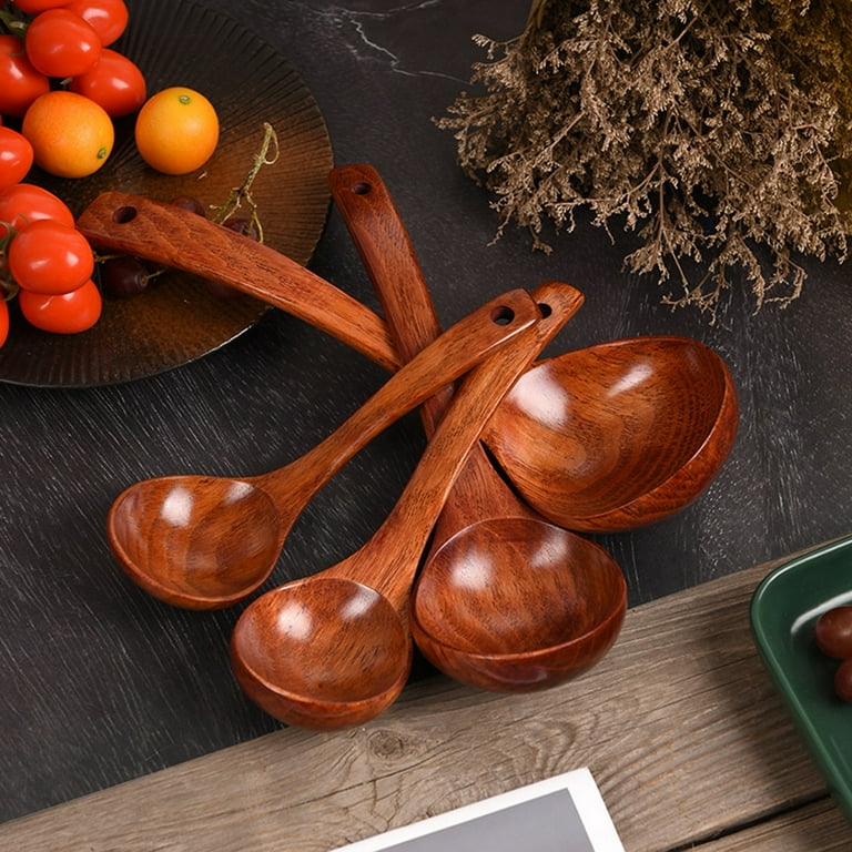 Meidiya Wooden Spoons for Eating,Solid Wood Curved Handle Large  Spoon,Handmade Wood Spoon for Soup,Chips,Cereal,and Porridge