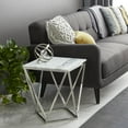 thumbnail image 3 of DecMode Silver Stainless Steel Metal Geometric Side End Accent Table with Marble Top, 18" x 18" x 21", 3 of 12