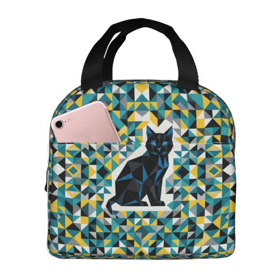 Cute Black Cat Insulated Lunch Bag Reusable Lunch Box Women Men,Cooler Thermal Meal Tote For Picnic Office Work