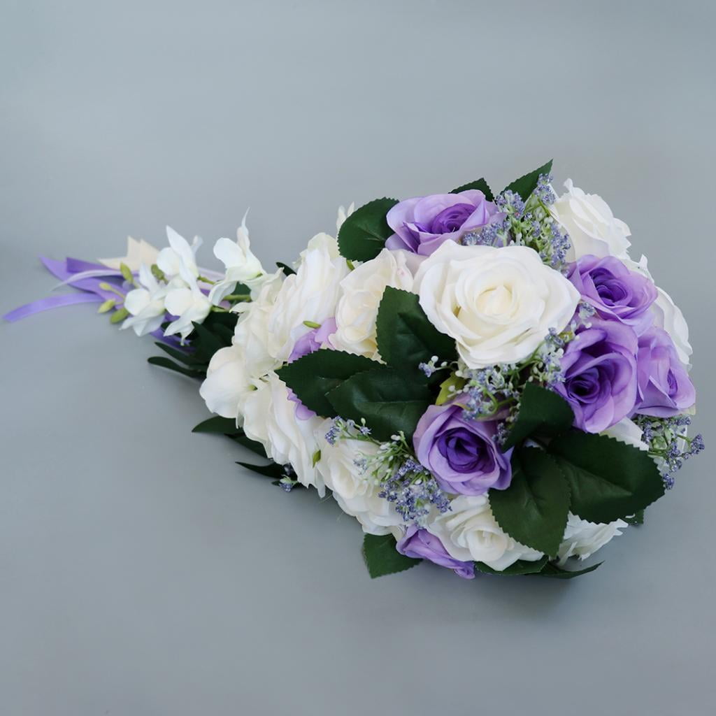 Wedding Bride Bridal Waterfall Artificial Hand Rose Flower , White