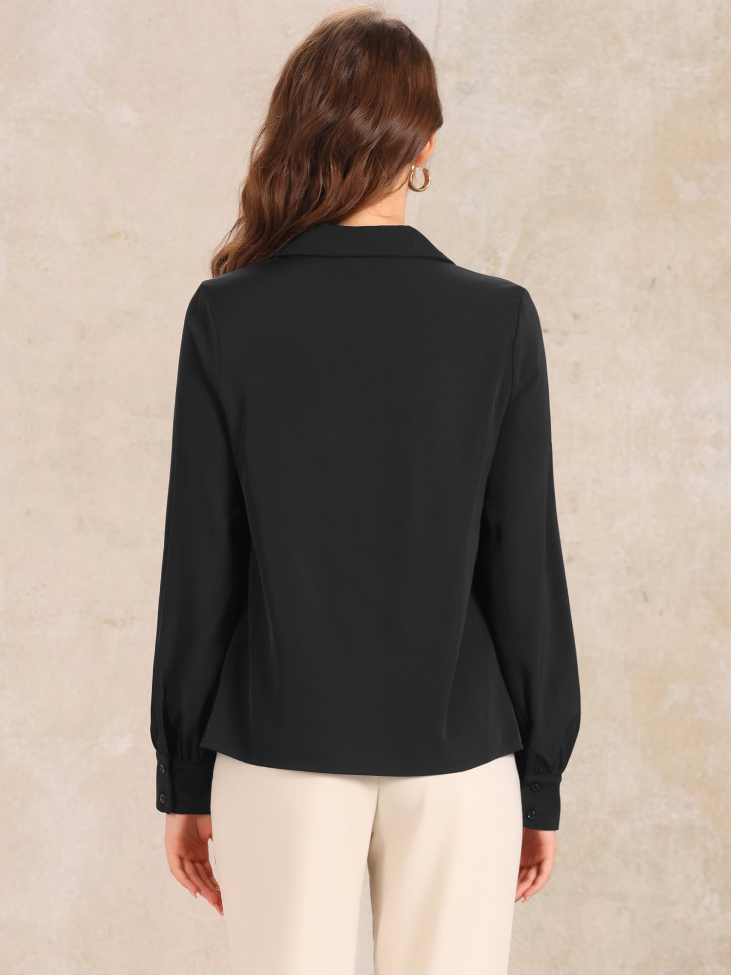 DARING DIVA Women's Collar Button Down V Neck Blouse Top Shirt M Black