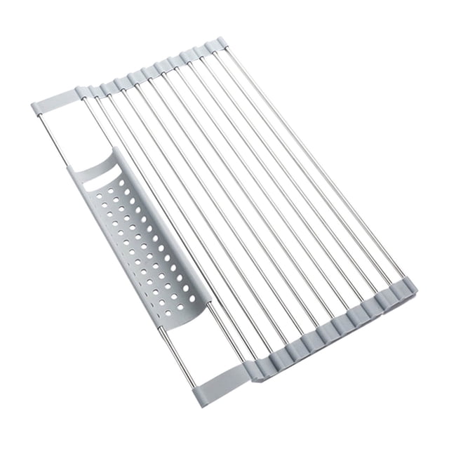 Dish Drying Rack Extra Large Gray Expandable Roll Up Dish Drying Rack,Over The Sink Kitchen Rolling Up Dish Drainer In Sink,for Kitchen Sink Counter,Foldable Sink Cover Roll Up Dish Drying Rack