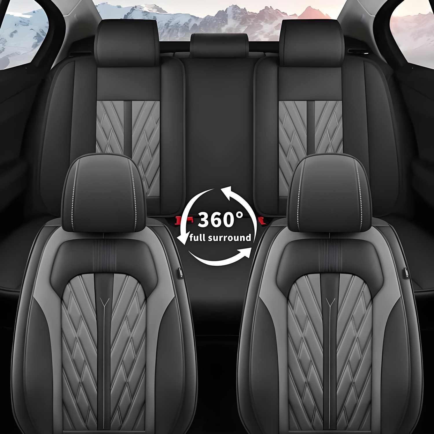 BaiCH Car Seat Covers, Breathable and Waterproof Faux Leather Automotive Seat Covers for Cars SUV Truck Sedan,Universal Anti-Slip Driver Seat Cover with Backrest (Full Seat, Black&Gray)