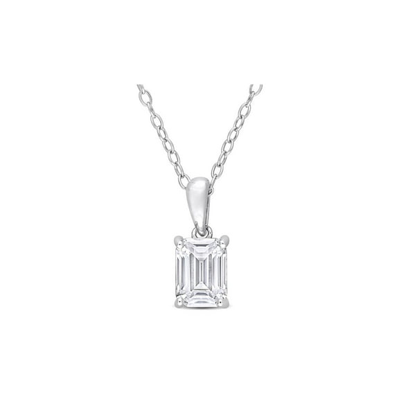1.00 Carat (Ctw) Simulated Moissanite Emerald-Cut Solitaire Pendant Necklace in Sterling Silver with Chain (8mm) for Women