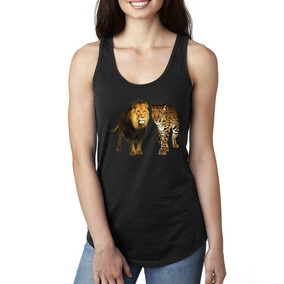 Wild African Lion and Cheetah Fashion Ladies Racerback Tank Top, Black, Small