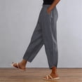 thumbnail image 2 of Pantalones de Cintura Elástica para Mujeres Casual Bolsillos de Poliéster de Color Sólido Pantalones de Lino Mujeres Verano para las Vacaciones Al Mar Y el Uso Diario, 2 of 9