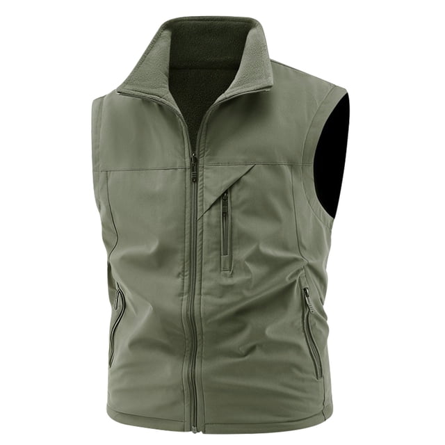 Leodye Cardigan Sans Manches à Col Montant Ajusté pour Hommes avec Poches Vert Armée TG(TG)